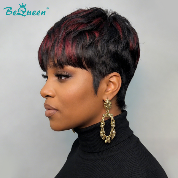 Bequeen 1B Highlight Red Pixie Short Cut Wig