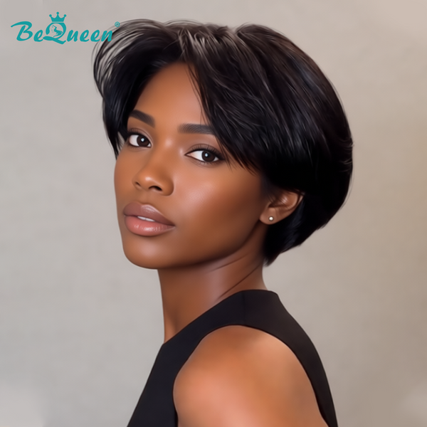 Bequeen Black Color Cool Fashion Short Cut Frontal Lace Wig