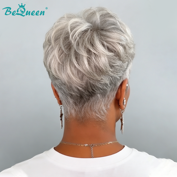 Bequeen Salt&Pepper Natural Wave Short Cut Pixie Wig