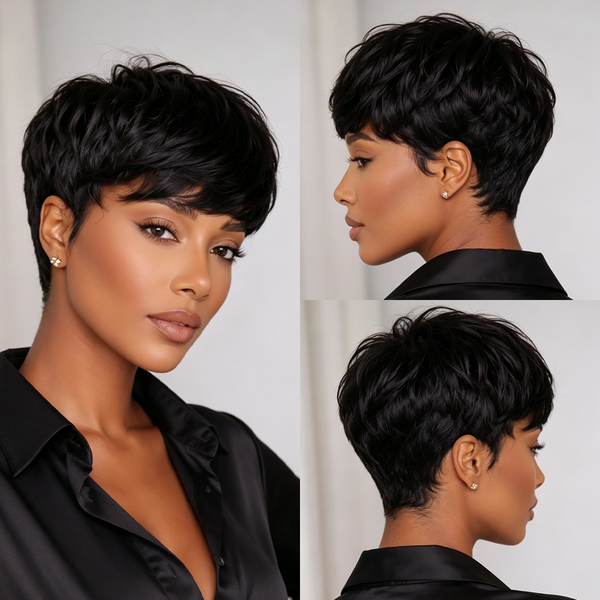 Bequeen Pixie Style Natural Black Wig