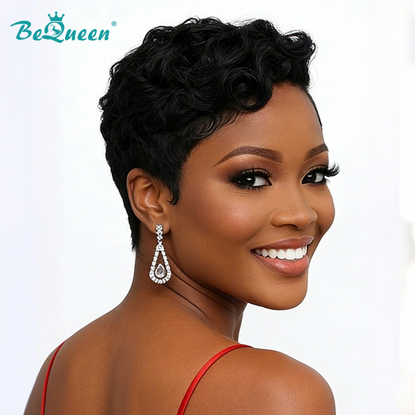 Bequeen 1B Wave Side Part Frontal lace Wig