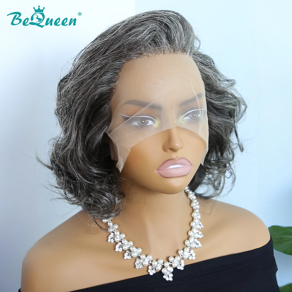 Bequeen Side Part Wave Salt and Pepper Bob Wig