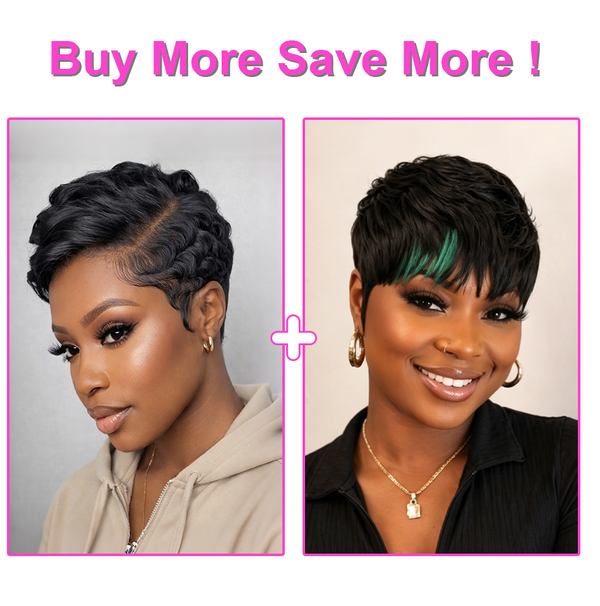 Bequeen Green Part Machine Made Short Pixie Wig