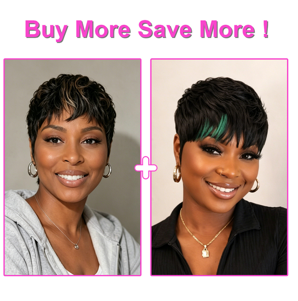 Bequeen Green Part Machine Made Short Pixie Wig