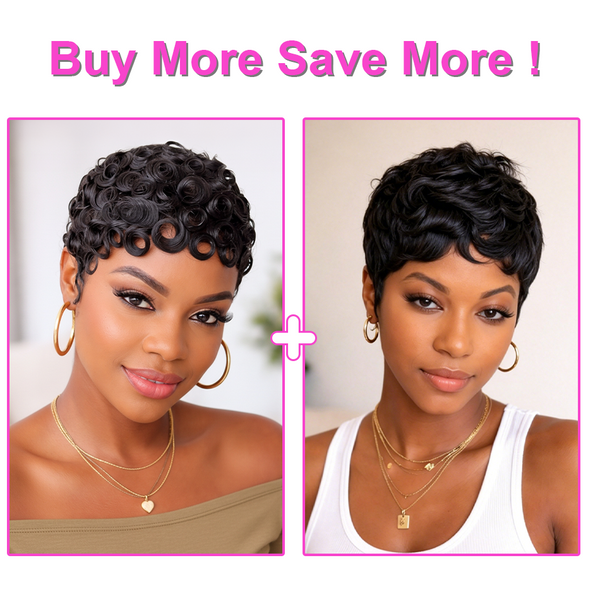 Bequeen Pixie Cut Finger Wave Machine Made Wig (Cart)