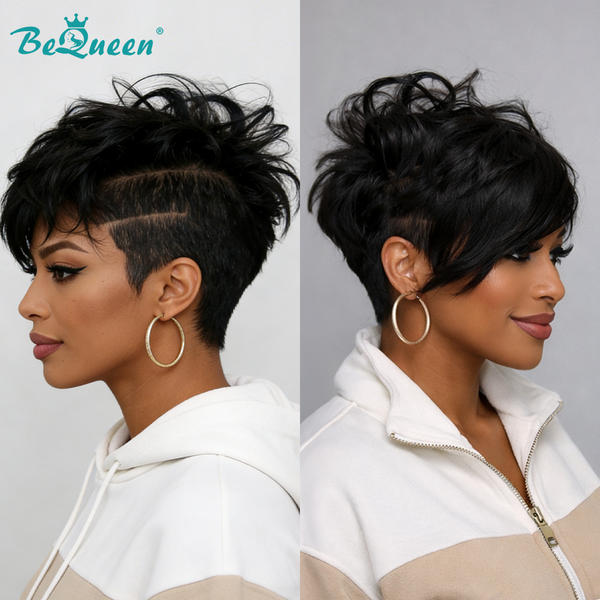 Bequeen Natural Frontal Lace Pixie Short Cut Wig