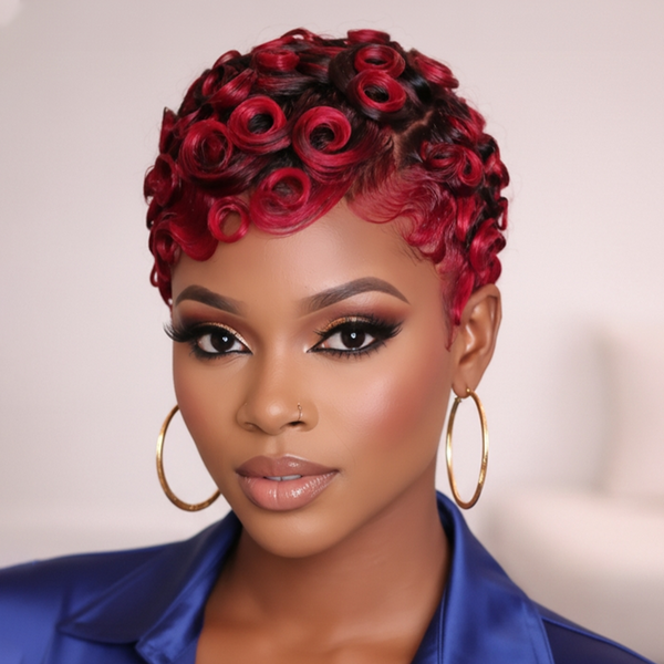 BeQueen 5X5 Highlight Red Pixie Short Wig For Black Woman