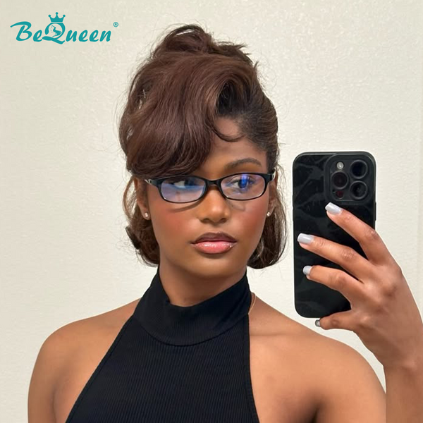 Bequeen Dark Brown Side Part Bob Wig With Ponytail