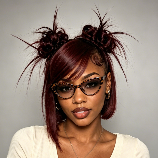 BeQueen Burgundy Bun 100% Human Hair Lace Bob Wig