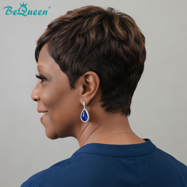 Bequeen Brown Pixie Machine Made Wig