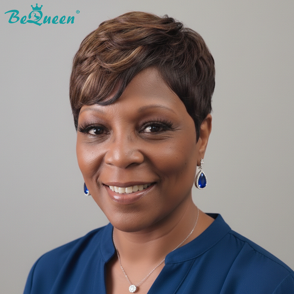 Bequeen Brown Pixie Machine Made Wig