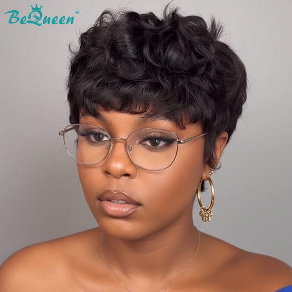 Bequeen 1B Natural Wave Short Cut Pixie Wig