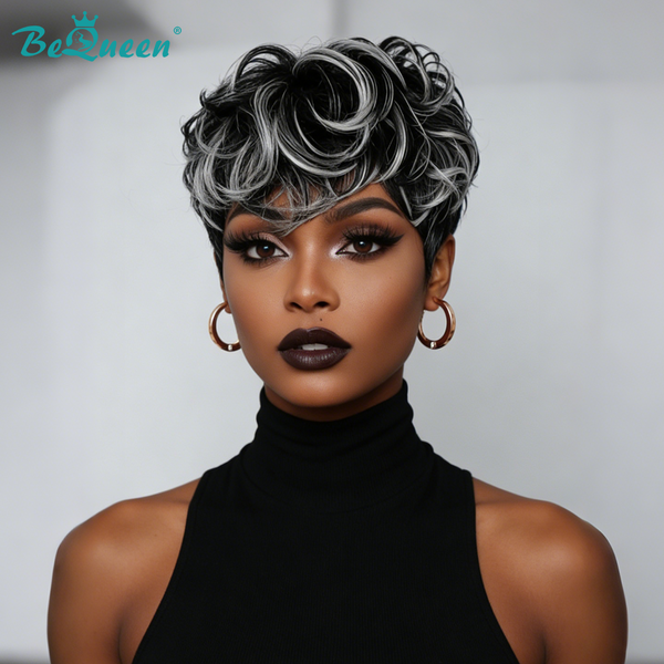 Bequeen Salt Mixed Black Fashion Styled Pixie Wig