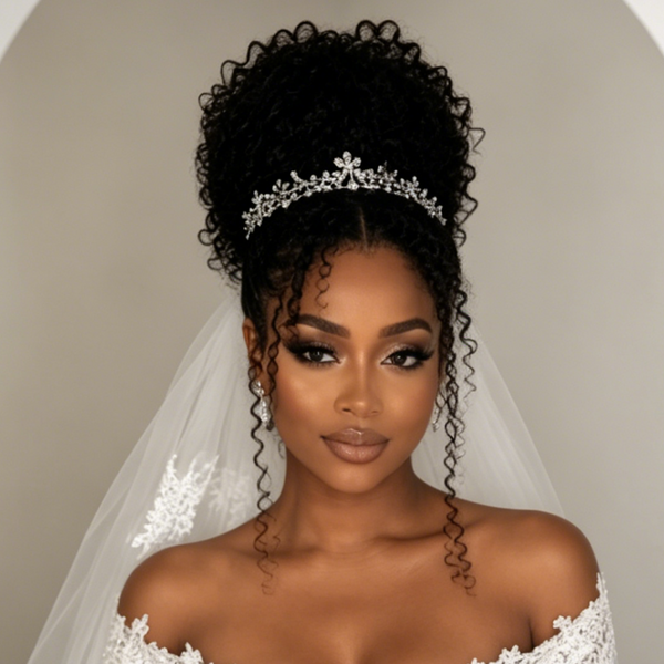 Bequeen Black Curly Updo Bun Wedding Wig
