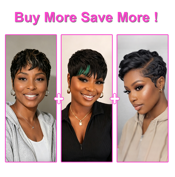 Bequeen Green Part Machine Made Short Pixie Wig