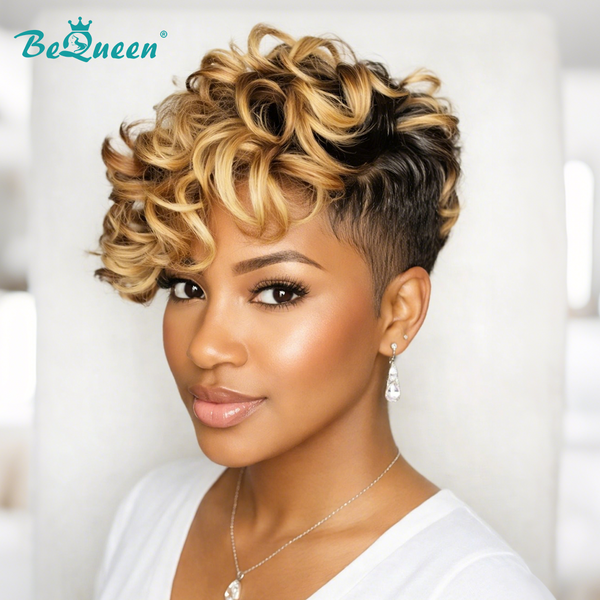 Bequeen Mixed Golden Special Made Natural Wave Pixie Cut Wig