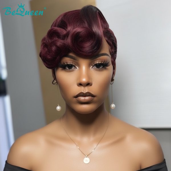 Bequeen 99J Side Part Frontal Lace Pixie Wig