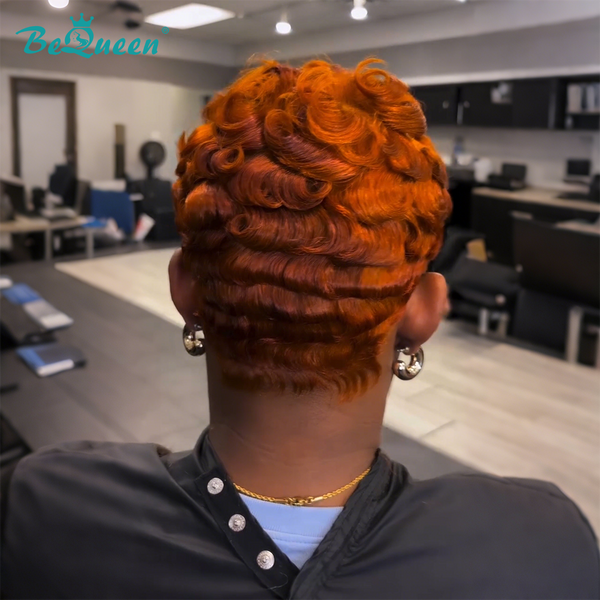 Bequeen Sunset Dark Orange Wave Pixie Wig