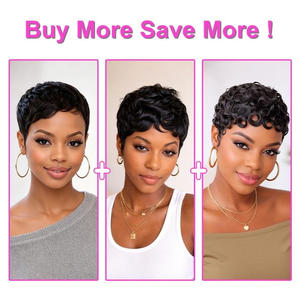 Bequeen Pixie Cut Finger Wave Machine Made Wig (Cart)
