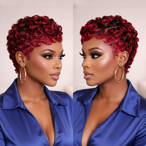 BeQueen 5X5 Highlight Red Pixie Short Wig For Black Woman