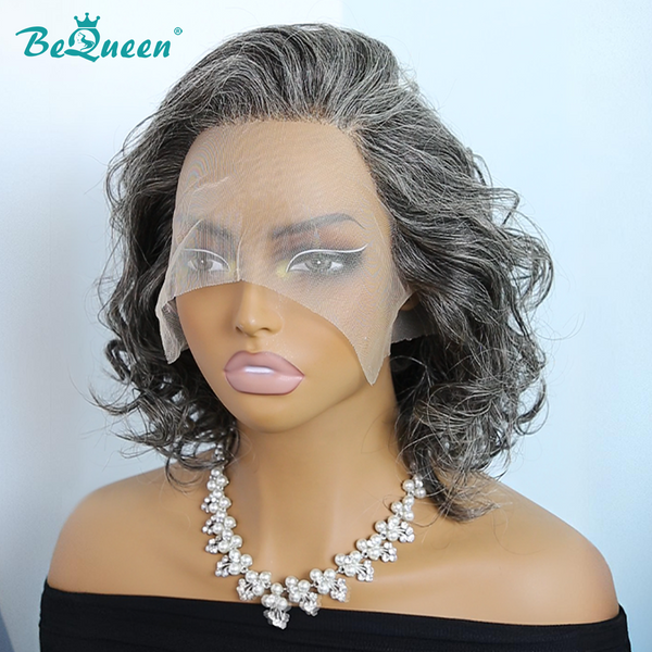 Bequeen Side Part Wave Salt and Pepper Bob Wig