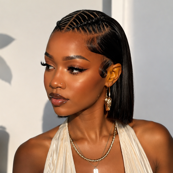 BeQueen Black Frontal Braid Lace Bob 100% Human Hair Wig