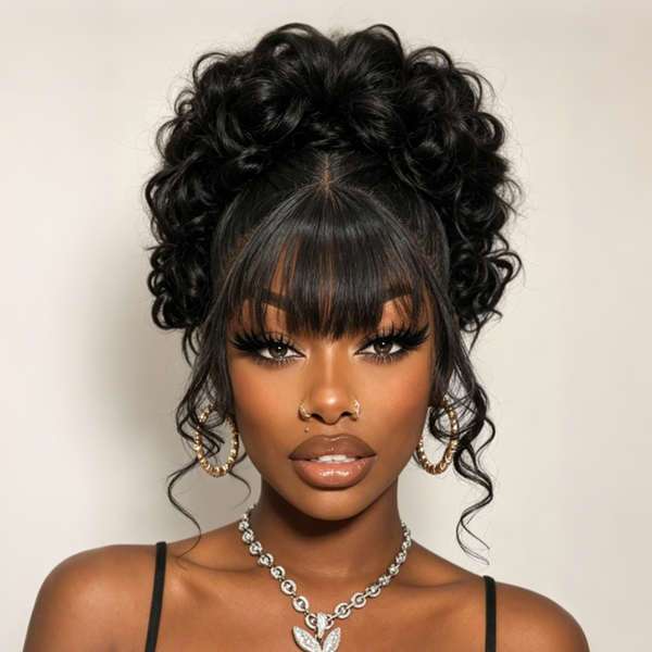 Bequeen Updo Natural Black Bangs Wig