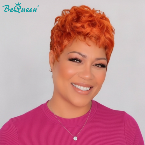 Bequeen Sunset Orange Special Finger Wave Pixie Wig
