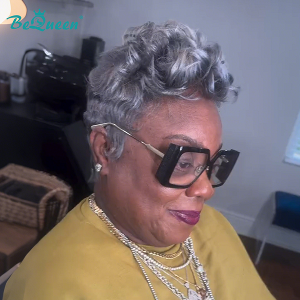 Bequeen Frontal Lace Salt And Pepper Pixie Wig
