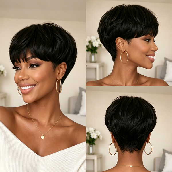 Bequeen 1B Machine Made Fluffy Cute Pixie Wig
