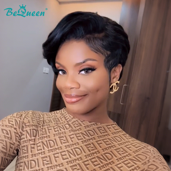 Bequeen 1B Side Part Natrual Glueless lace Wig-1