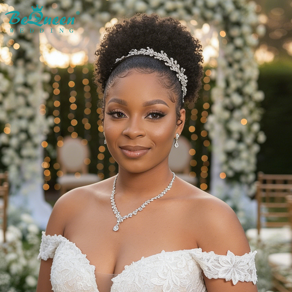 Bequeen Cathedral Veil with Floral Embroidery Wedding Wig