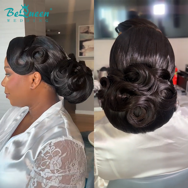 Bequeen 1B Side Part Updo Wedding Wig