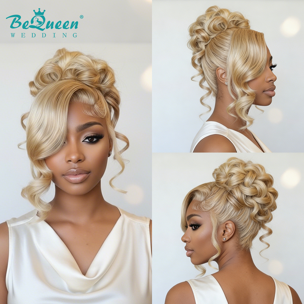BeQueen 613 Blonde Two Side-Swept Chignon Bridal-1