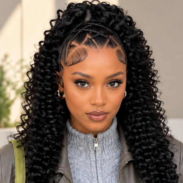 BeQueen Frontal Braid Black Ponytail Full Lace 24 Inch 100% Human Hair