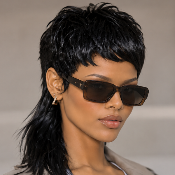 Bequeen Short 1B Mullet Glueless Wig With Bangs-1