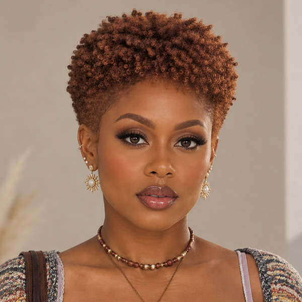 Bequeen Afro Low Cut  Kinky Curly Wave 13×4 Lace Glueless Pixie Full Cap Wig