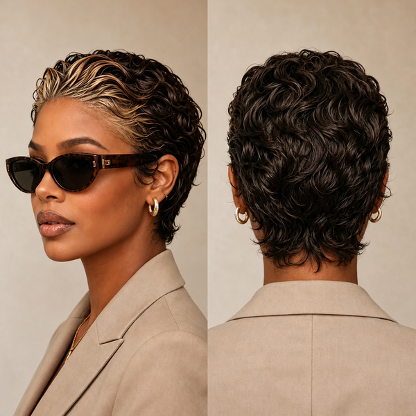 Bequeen Frontal Lace Two Colors Slicked-back Style Pixie Short Cut Wig