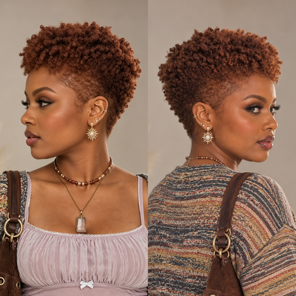 Bequeen Afro Low Cut  Kinky Curly Wave 13×4 Lace Glueless Pixie Full Cap Wig