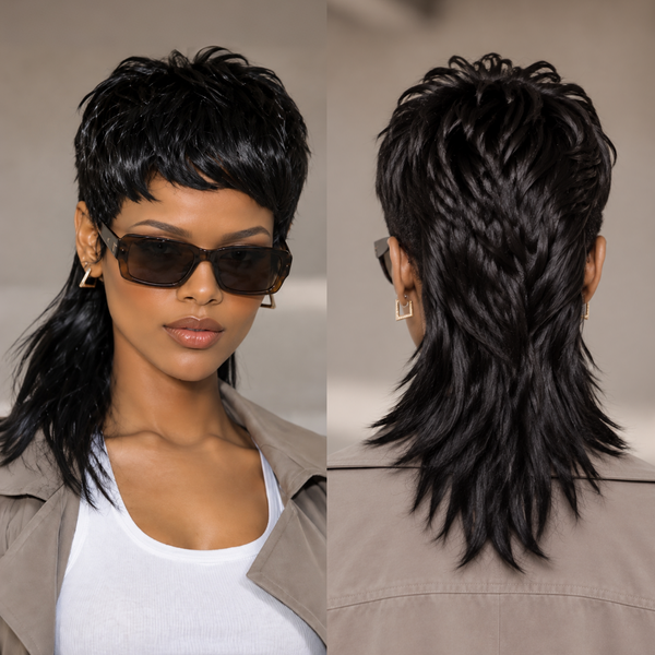 Bequeen Short 1B Mullet Glueless Wig With Bangs-1