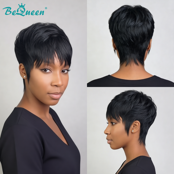 Bequeen 1B Short Pixie Cut Fashion Machine Made Wig-1
