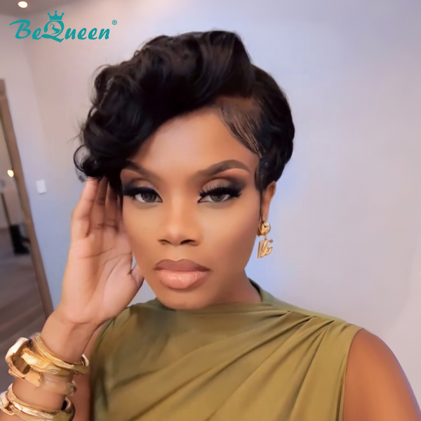 Bequeen 1B Side Part Natrual Glueless lace Wig-1