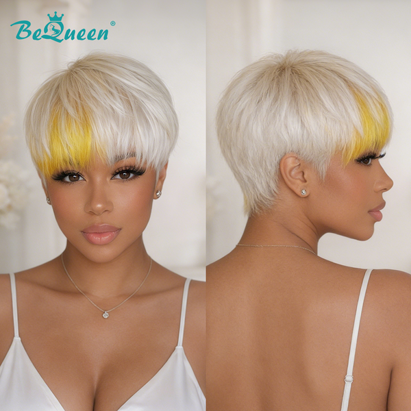 Bequeen Silver Highlight Yellow Straight Special Style Pixie Cut Wig