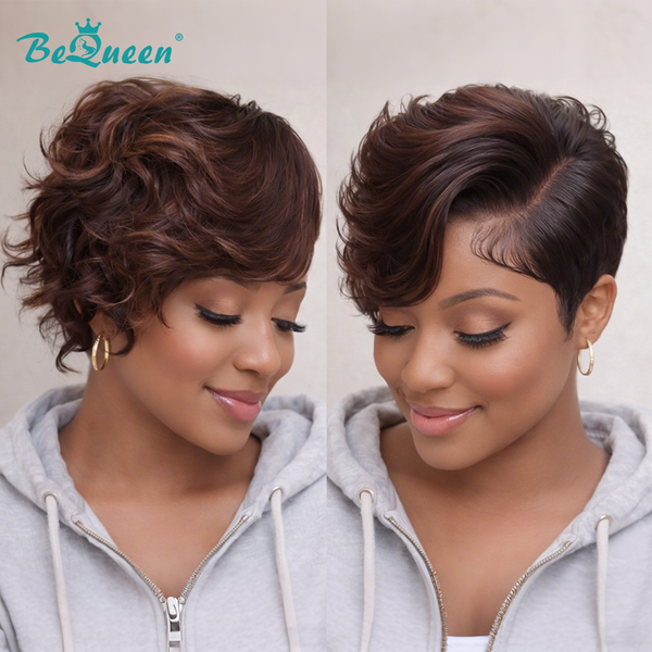 Bequeen Highlight Brown Side Part Wave Pixie Lace Wig