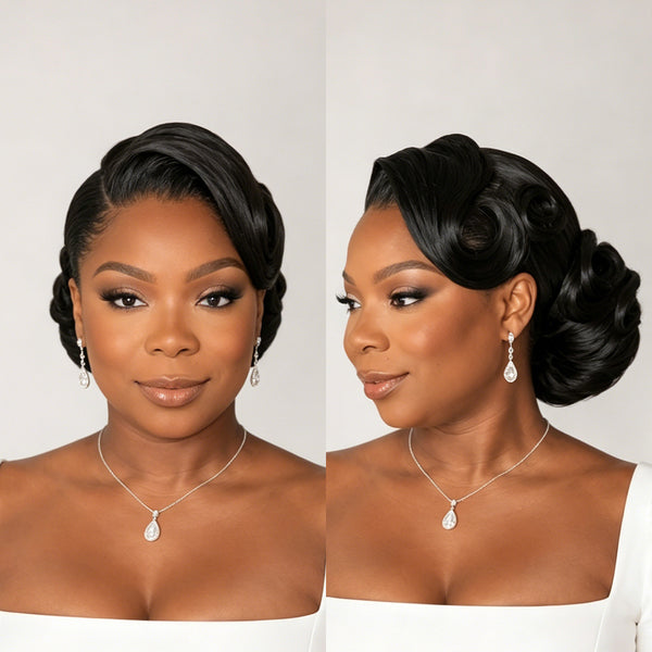Bequeen 1B Side Part Updo Wedding Wig
