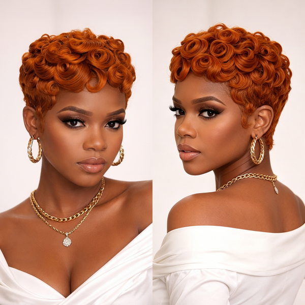 Bequeen Sunset Dark Orange Wave Pixie Wig