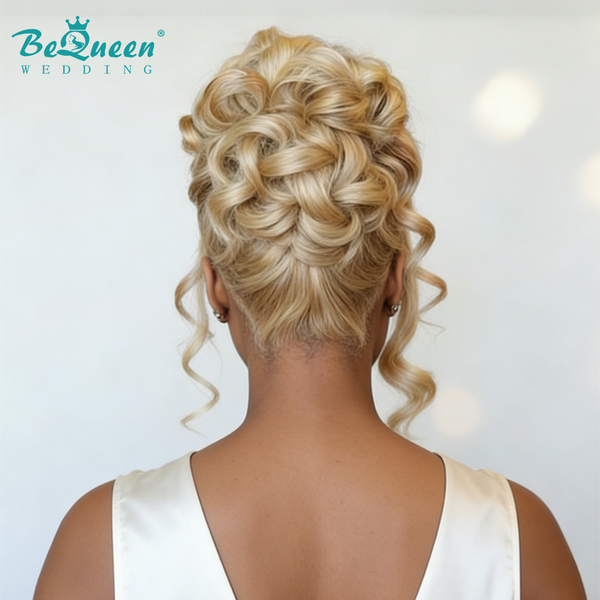BeQueen 613 Blonde Two Side-Swept Chignon Bridal-1
