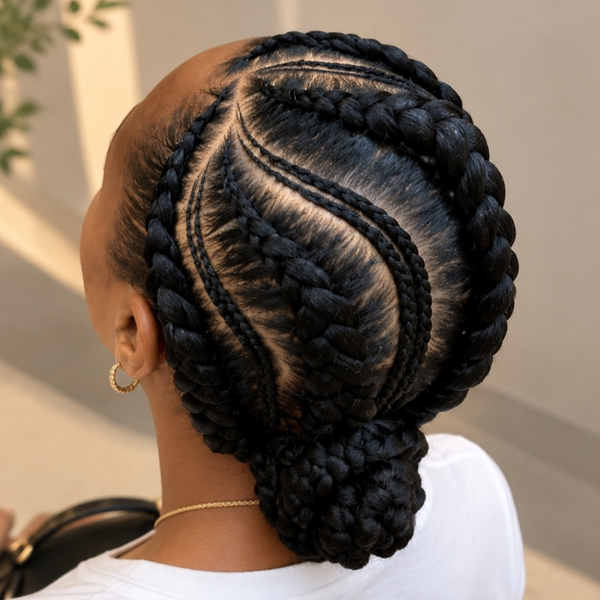 Bequeen 1B  Braid Low Bun Human Hair Wig For Black Women