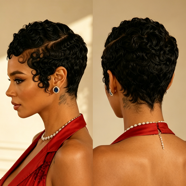 Bequeen 13X6 Lace Side Part Finger Wave Short Cut Pixie Wig