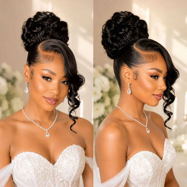 Bequeen Voluminous Jet Black Retro Updo Wedding Wig